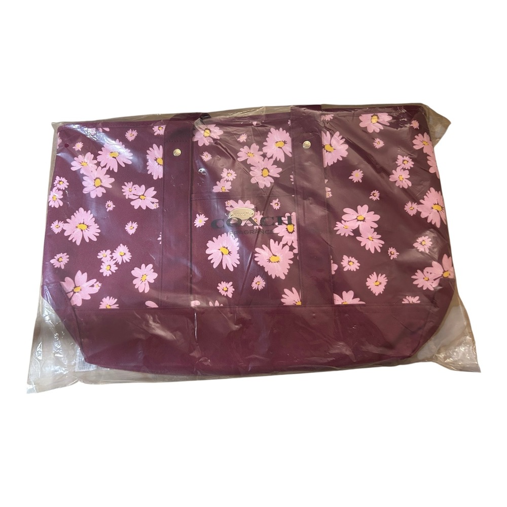 Coach Fragrance Burgundy Pink Daisy Floral Tote Bag and  Pouch Set NEW